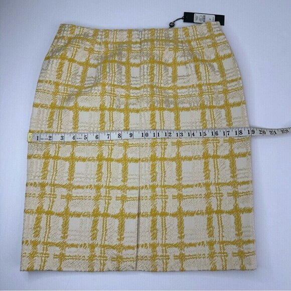 Talbots Women's NWT Yellow White Y2K Metallic Plaid Jacquard Pencil Skirt 6P/W30 - Picture 12 of 13